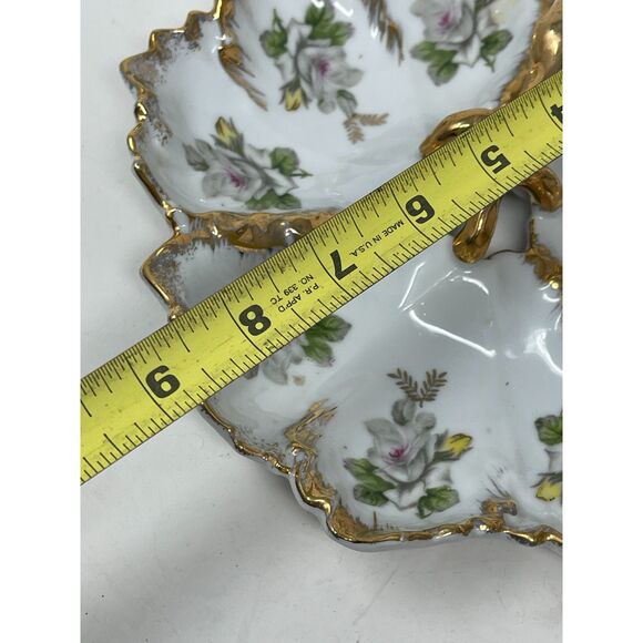 Divided Candy Nut Dish Vintage Marco Porcelain Bone China Gold Gild Rose Floral - Picture 8 of 9